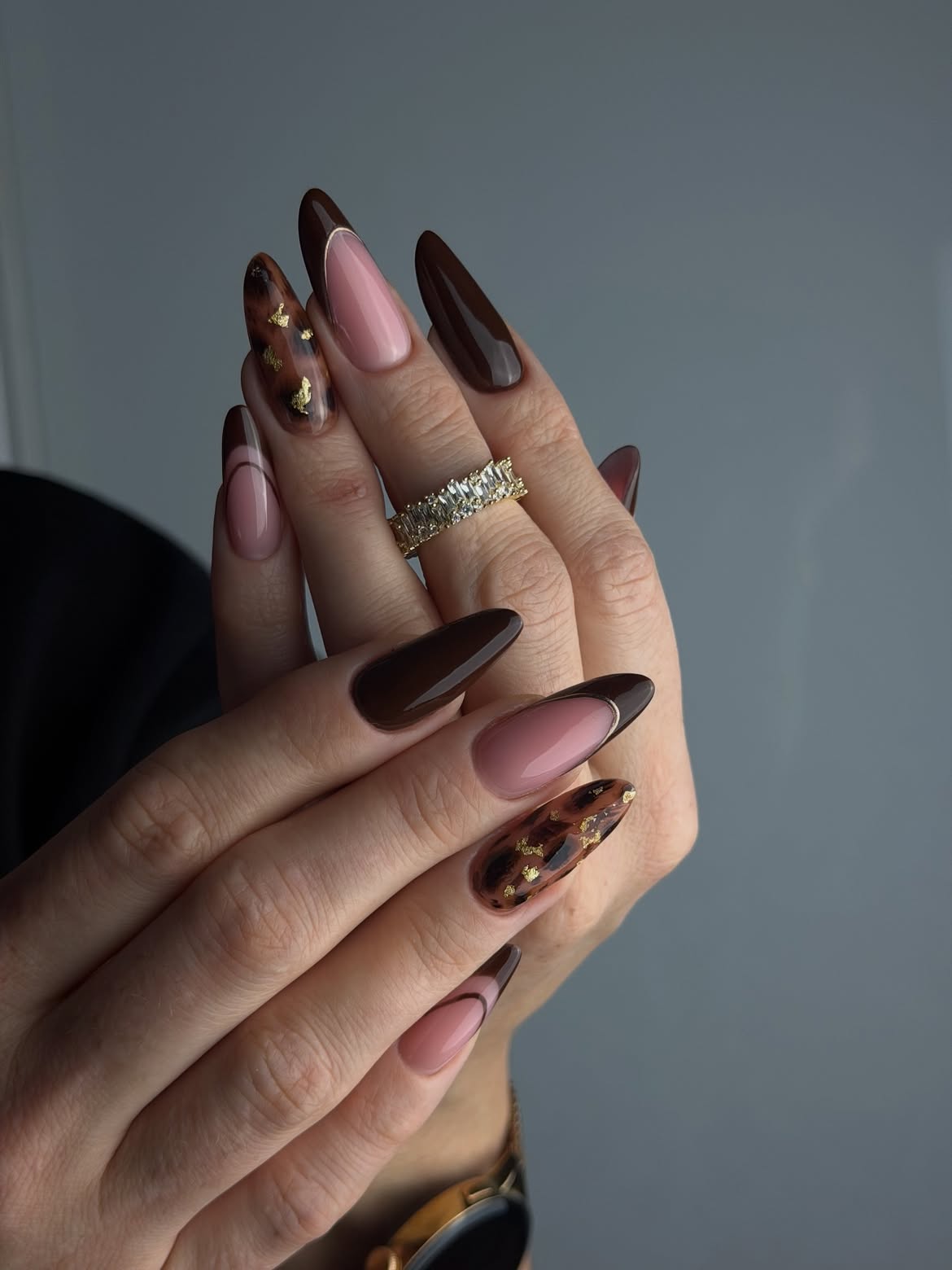 Brown French Tips With Tortoiseshell Accents