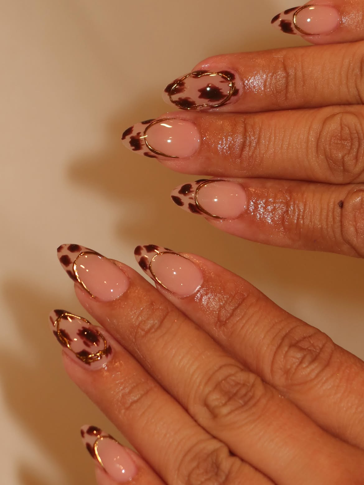 Brown Leopard Print French Tip Almond Nails