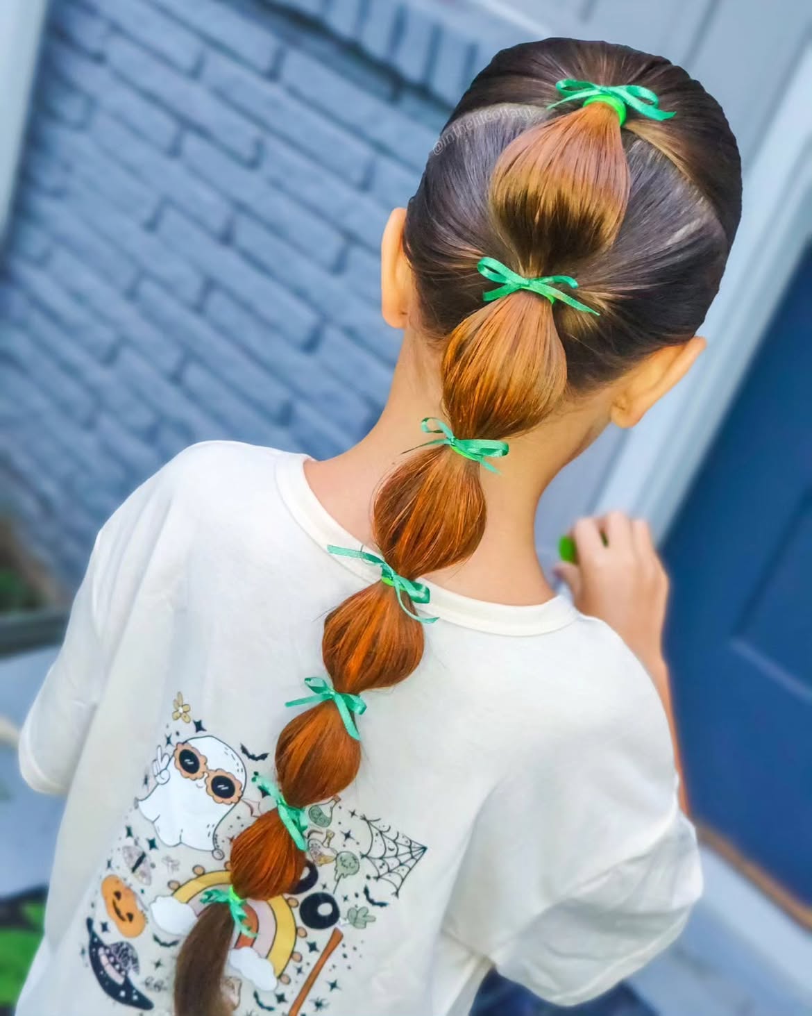 Bubble Braid With Green Ribbons For Spooky Season