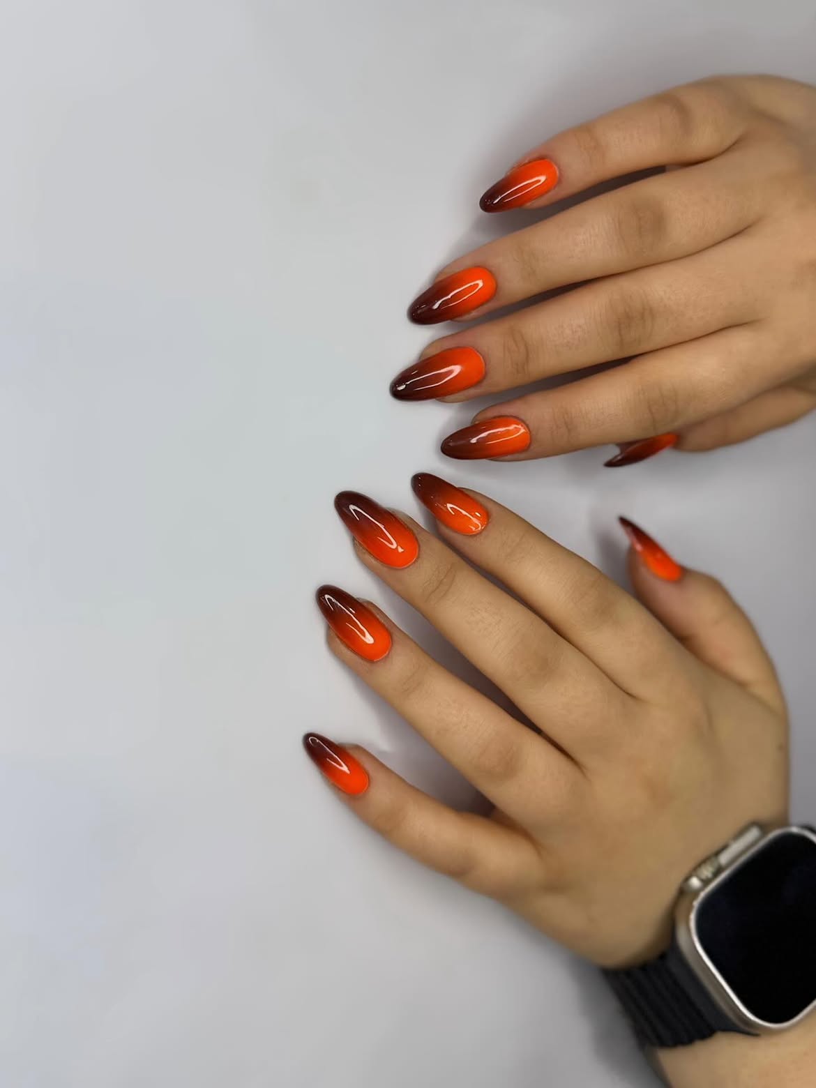 Burnt Orange and Chocolate Ombre Almond Nails