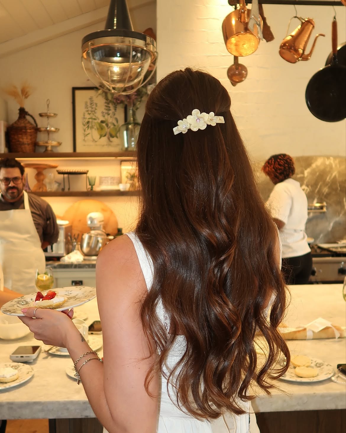 Cascading Waves With Floral Hair Clip Accessory