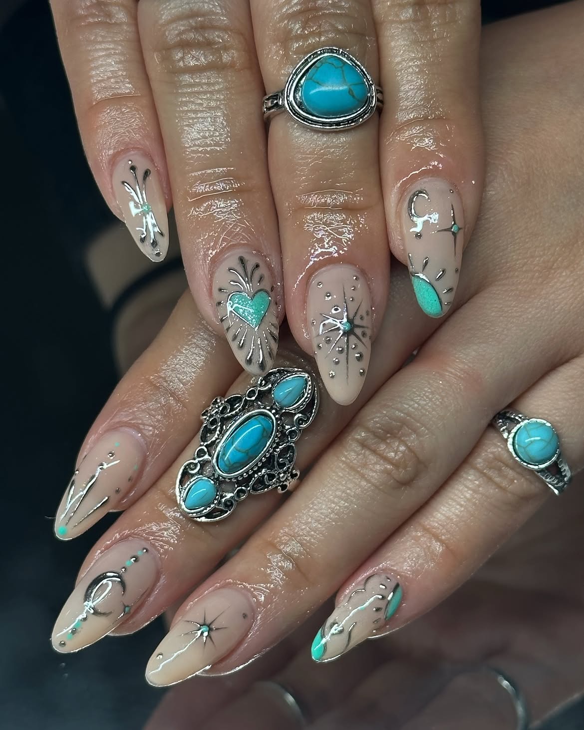 Celestial Turquoise Stiletto Nails