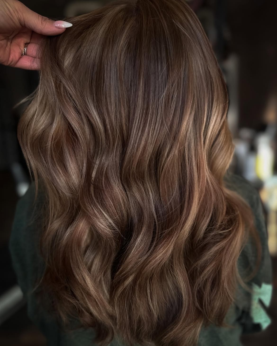 Champagne Blonde Balayage On Rich Brown Waves