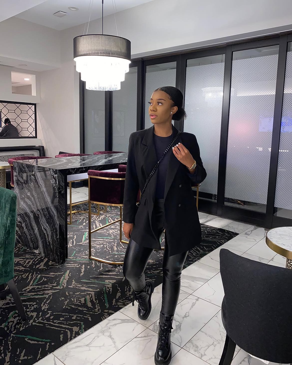 Chic Black Blazer And Leather Pants
