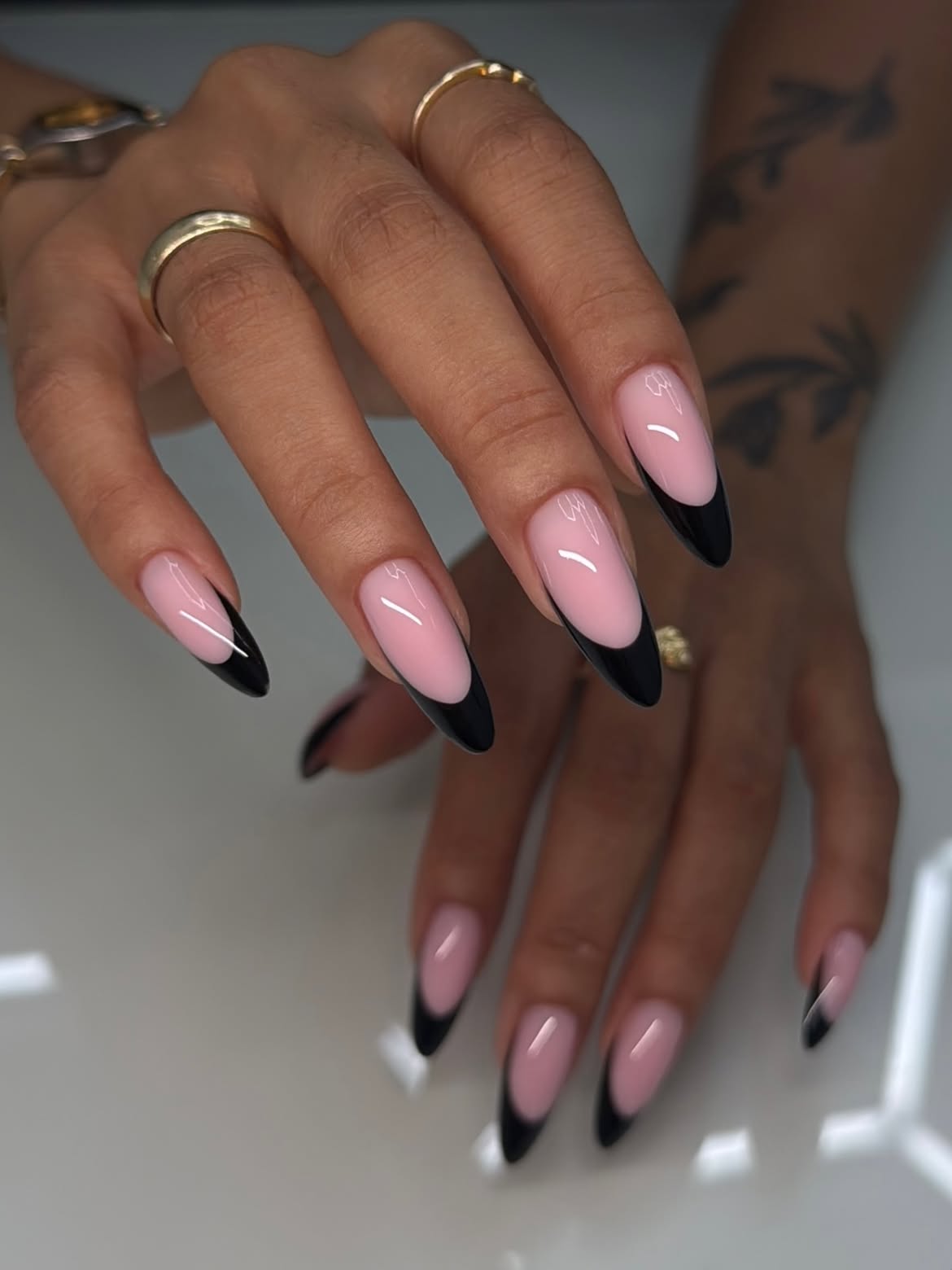 Chic Black Tip Almond French Manicure