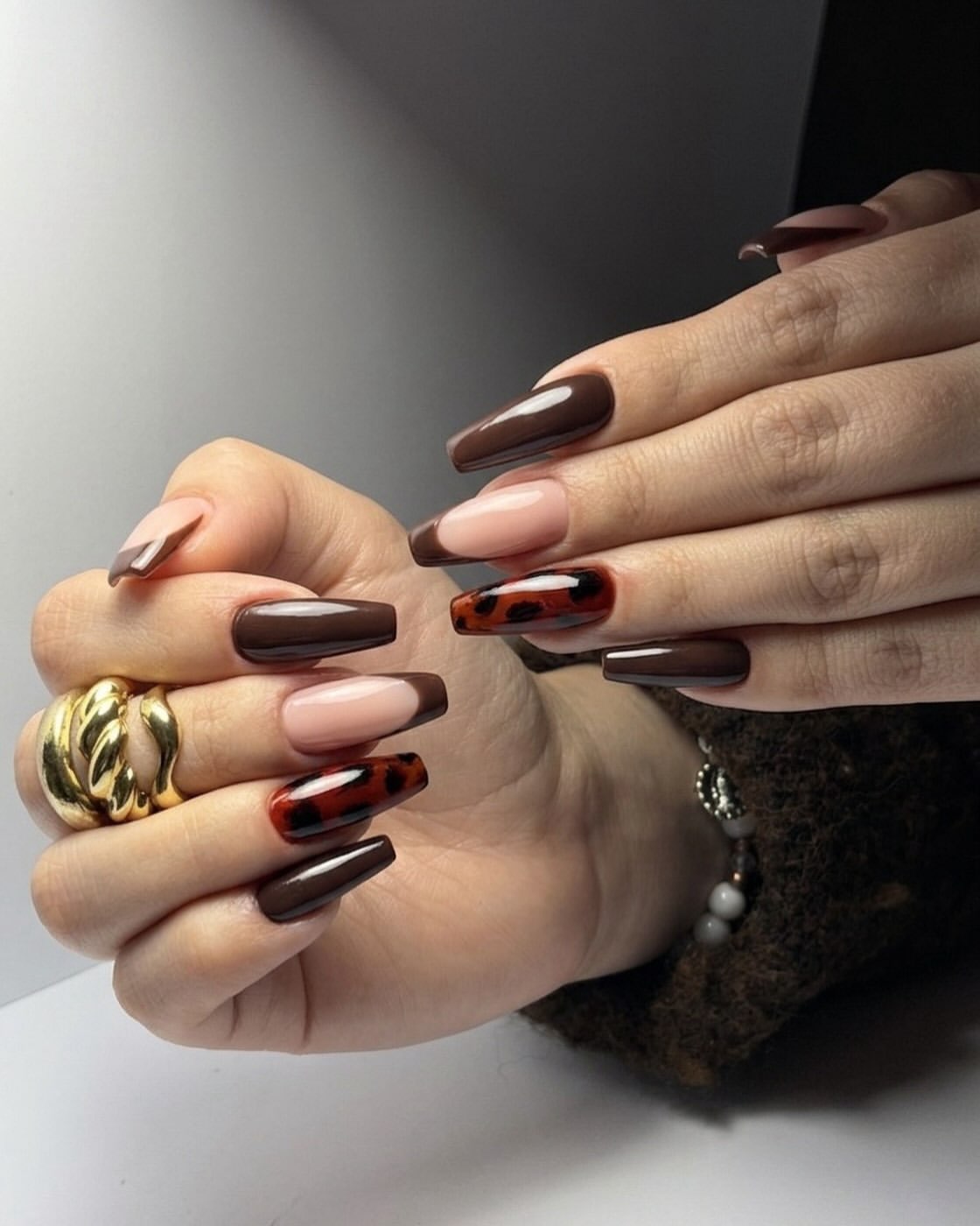 Chic Brown and Tortoiseshell French Tips