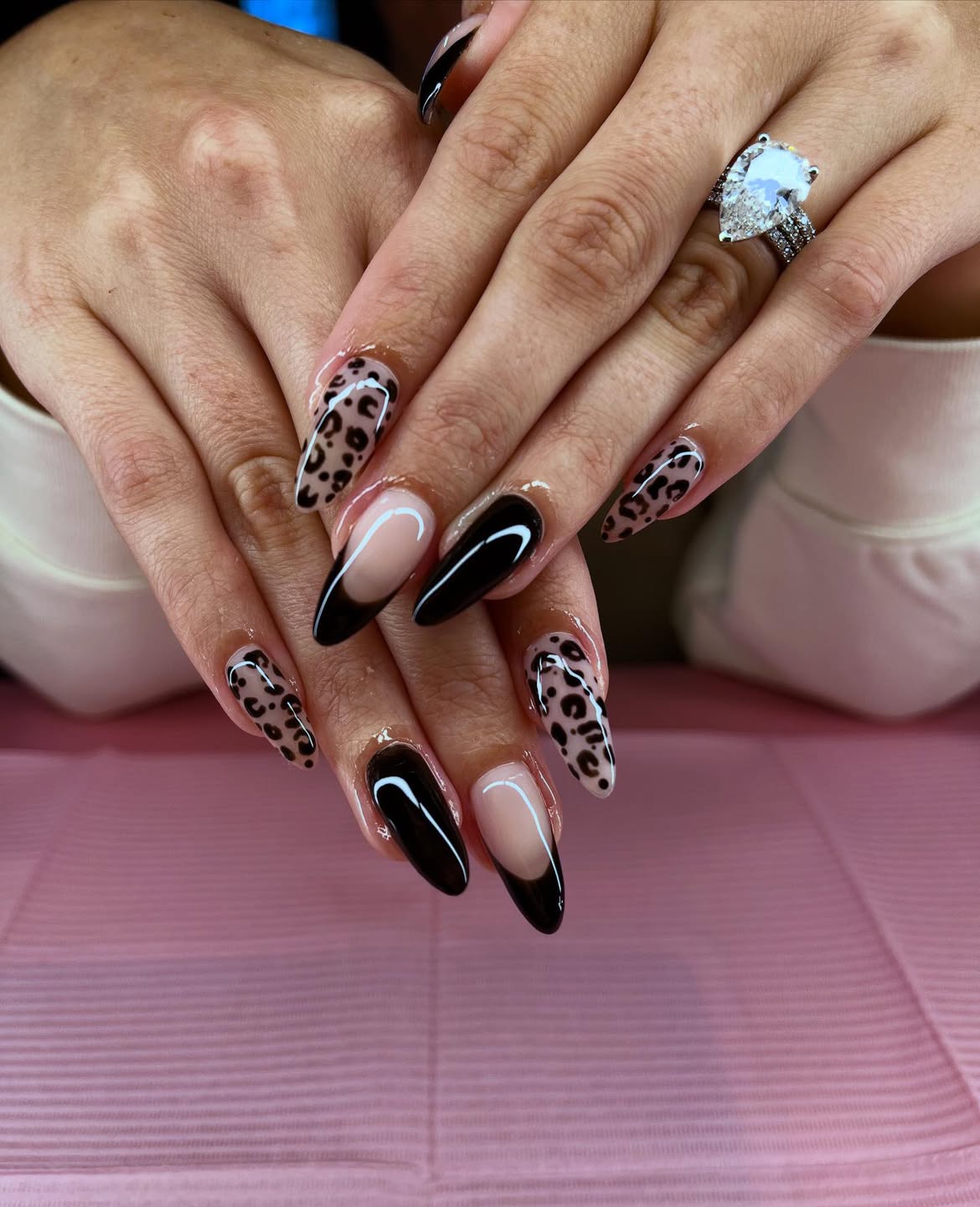 Chic Cheetah French Tip Almond Nails