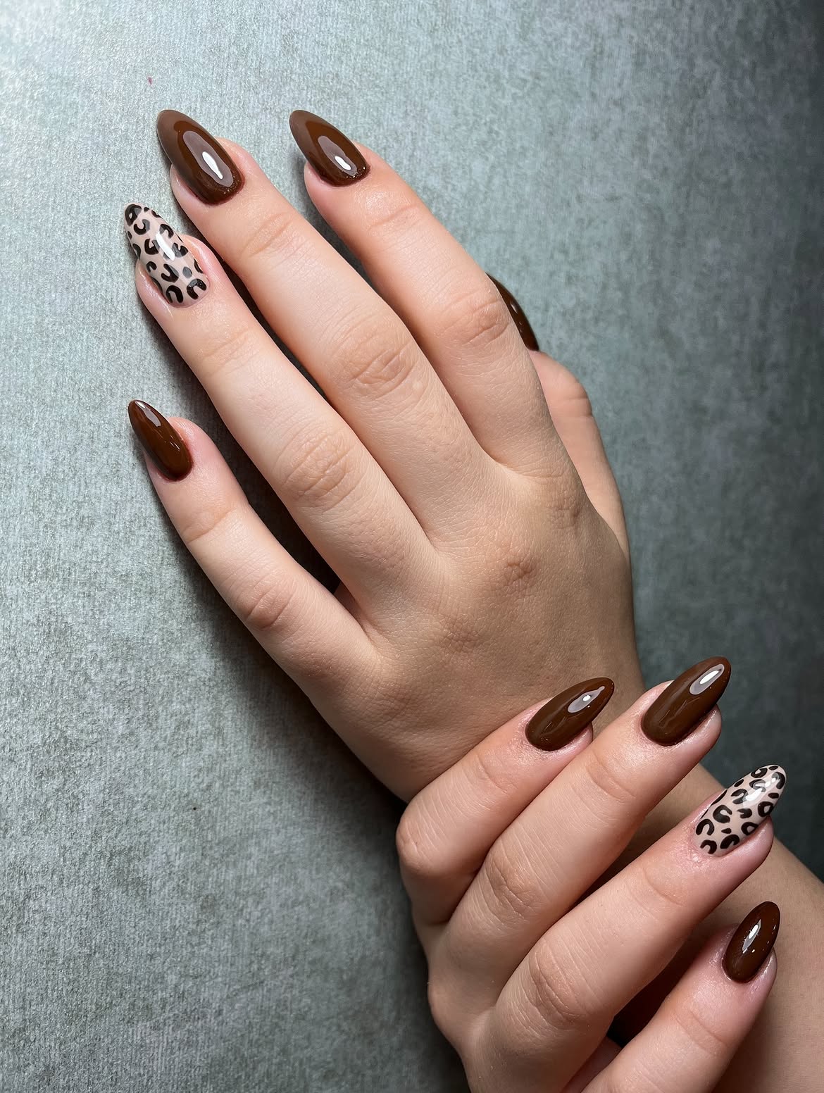 Chic Chocolate Leopard Almond Nails
