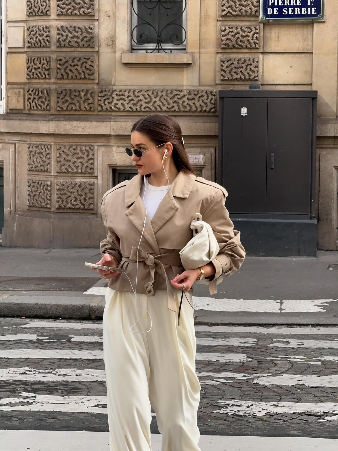 Chic French Trench with Cream Palazzo Pants