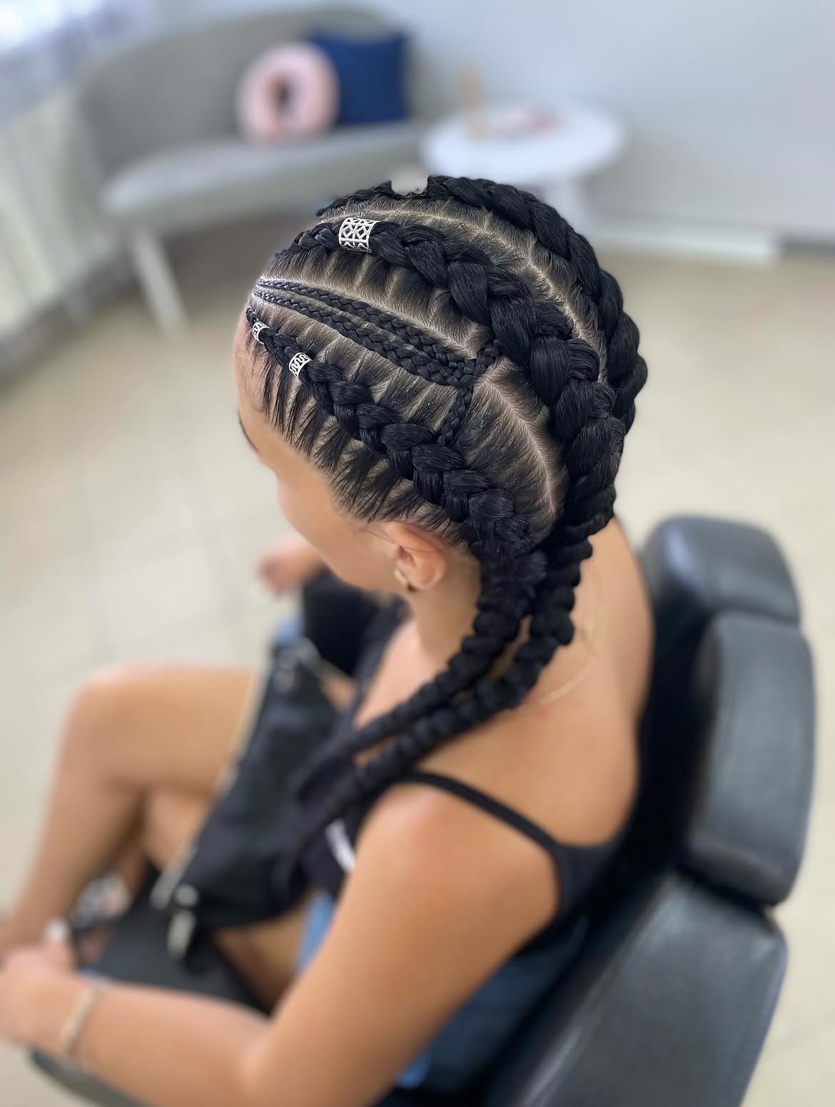 Chic Geometric Parting Feed-In Braids With Charms
