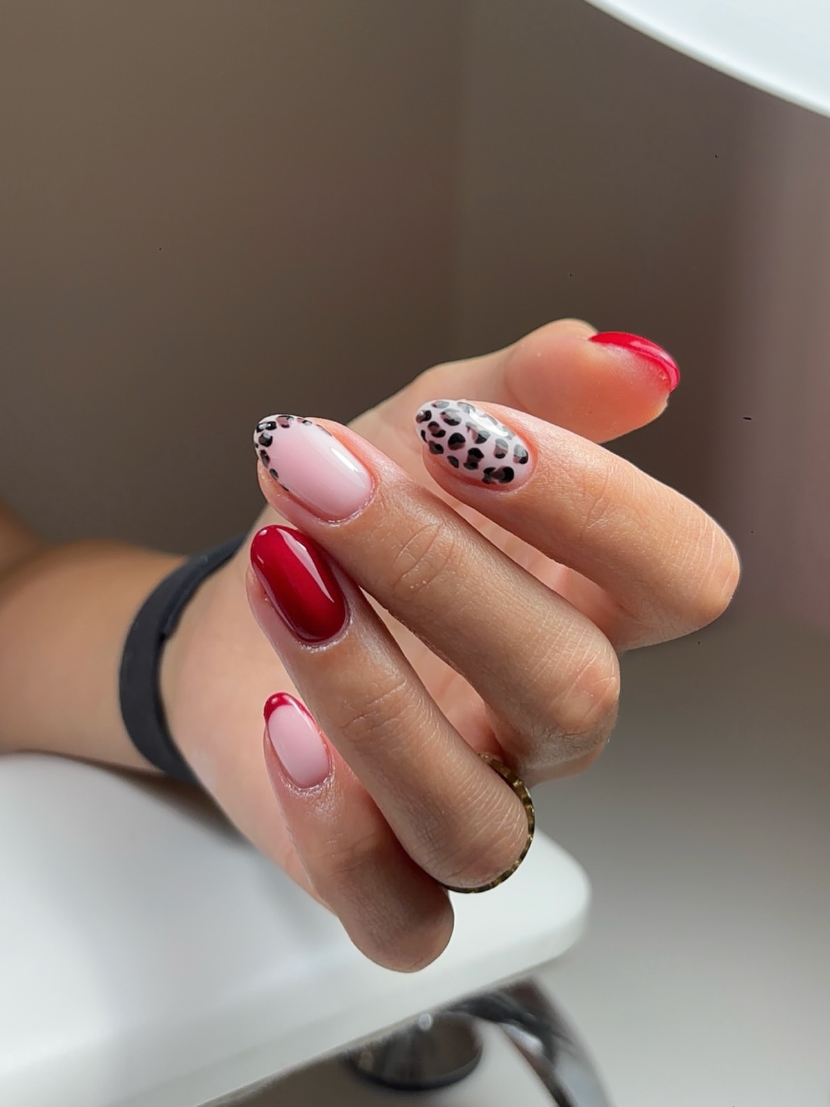 Chic Leopard Print and Red French Tip Nails
