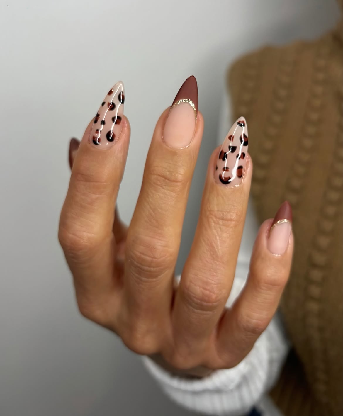 Chic Leopard Print French Tip Almond Nails