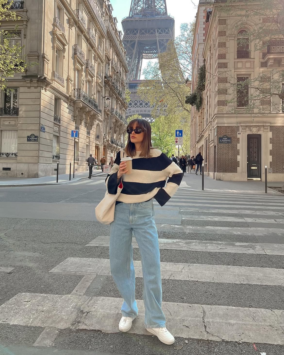 Chic Striped Knit With Light Wash Wide Leg Jeans