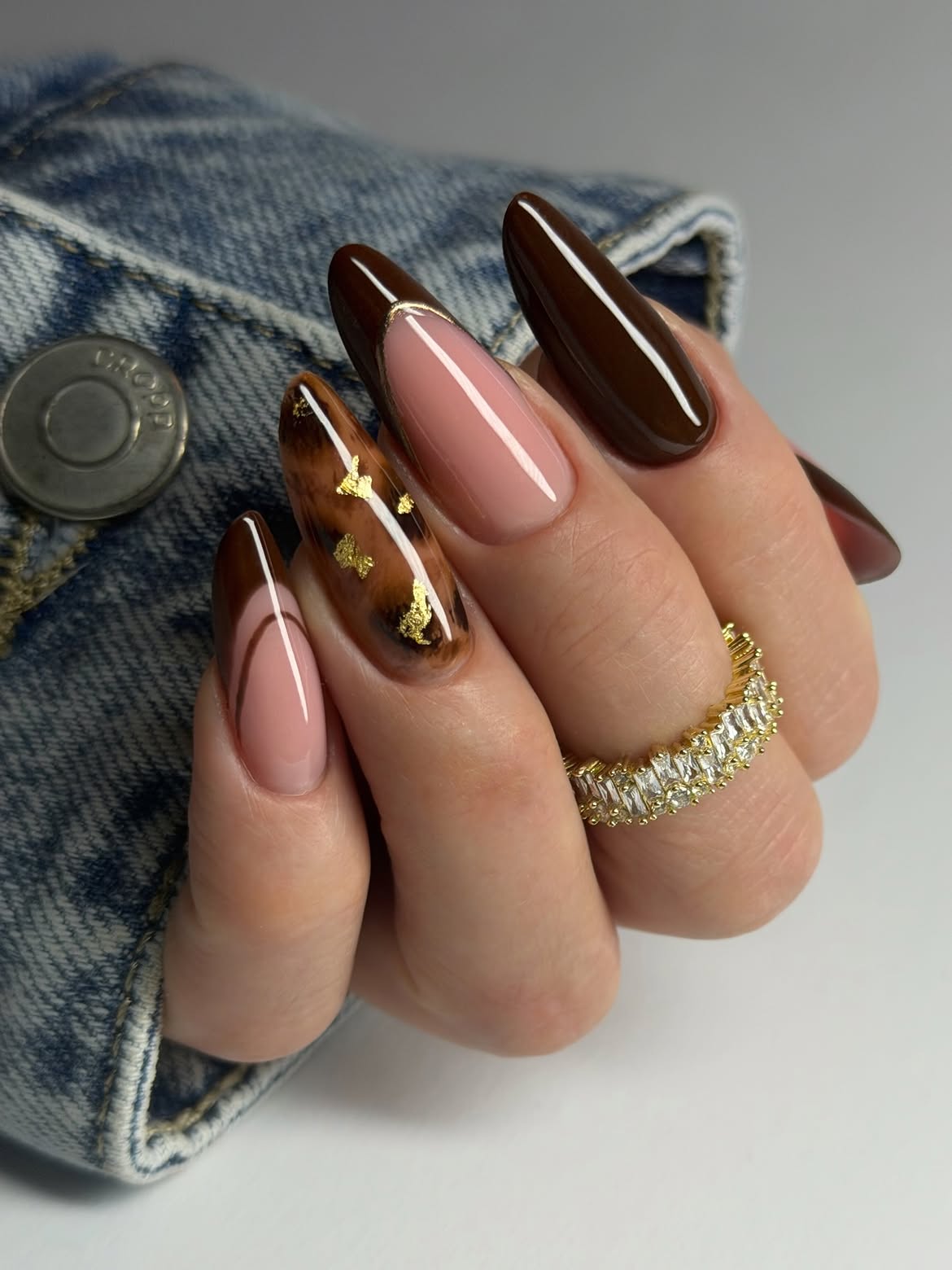 Chocolate Almond Tortoiseshell French Tips