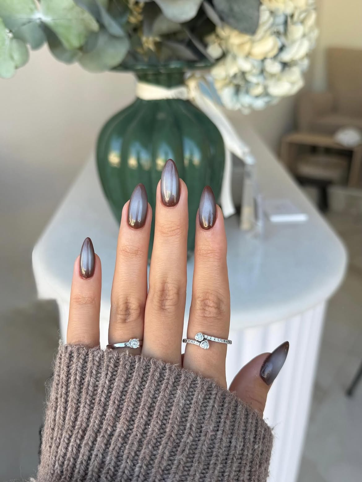 Chocolate Chrome Ombre Almond Nails