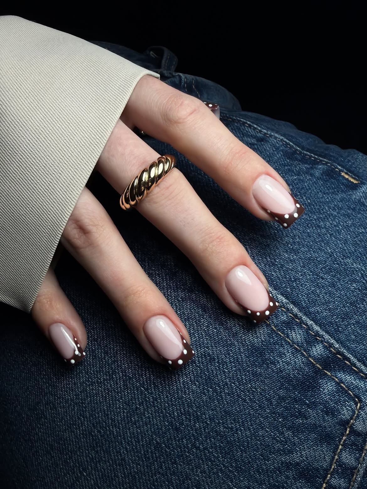 Chocolate & Cream Polka Dot French Tips