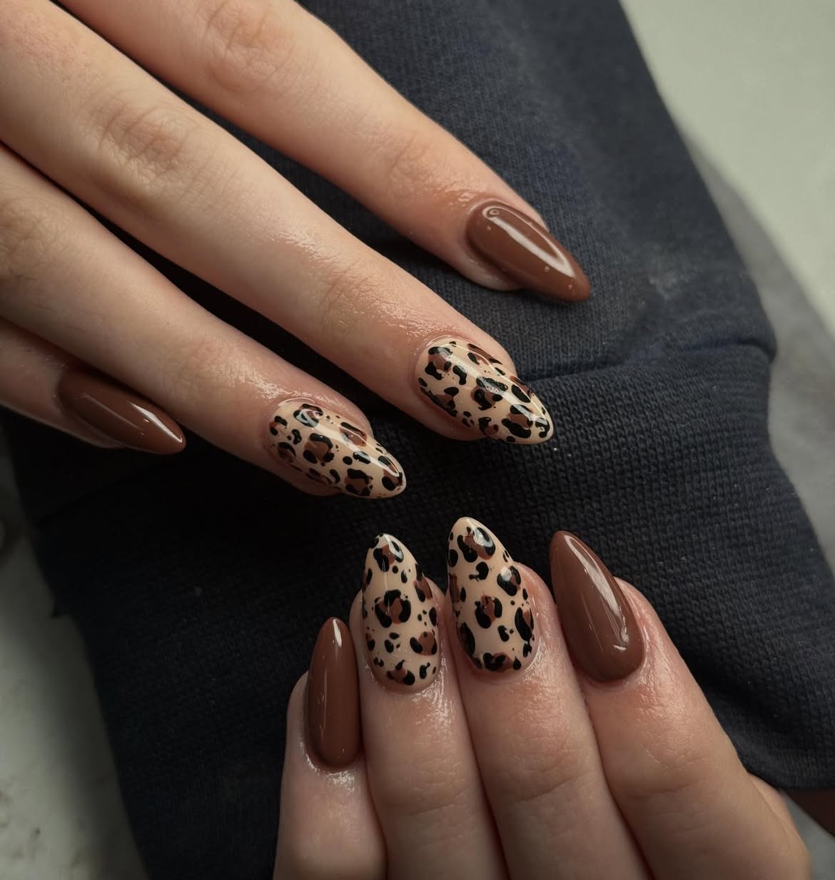 Chocolate Leopard Print Almond Nails