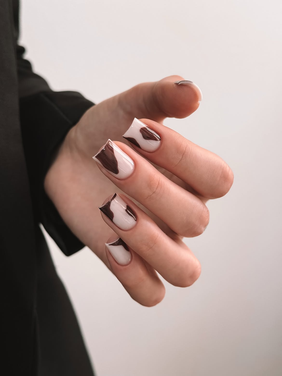 Chocolate Milk Swirl Square Nails