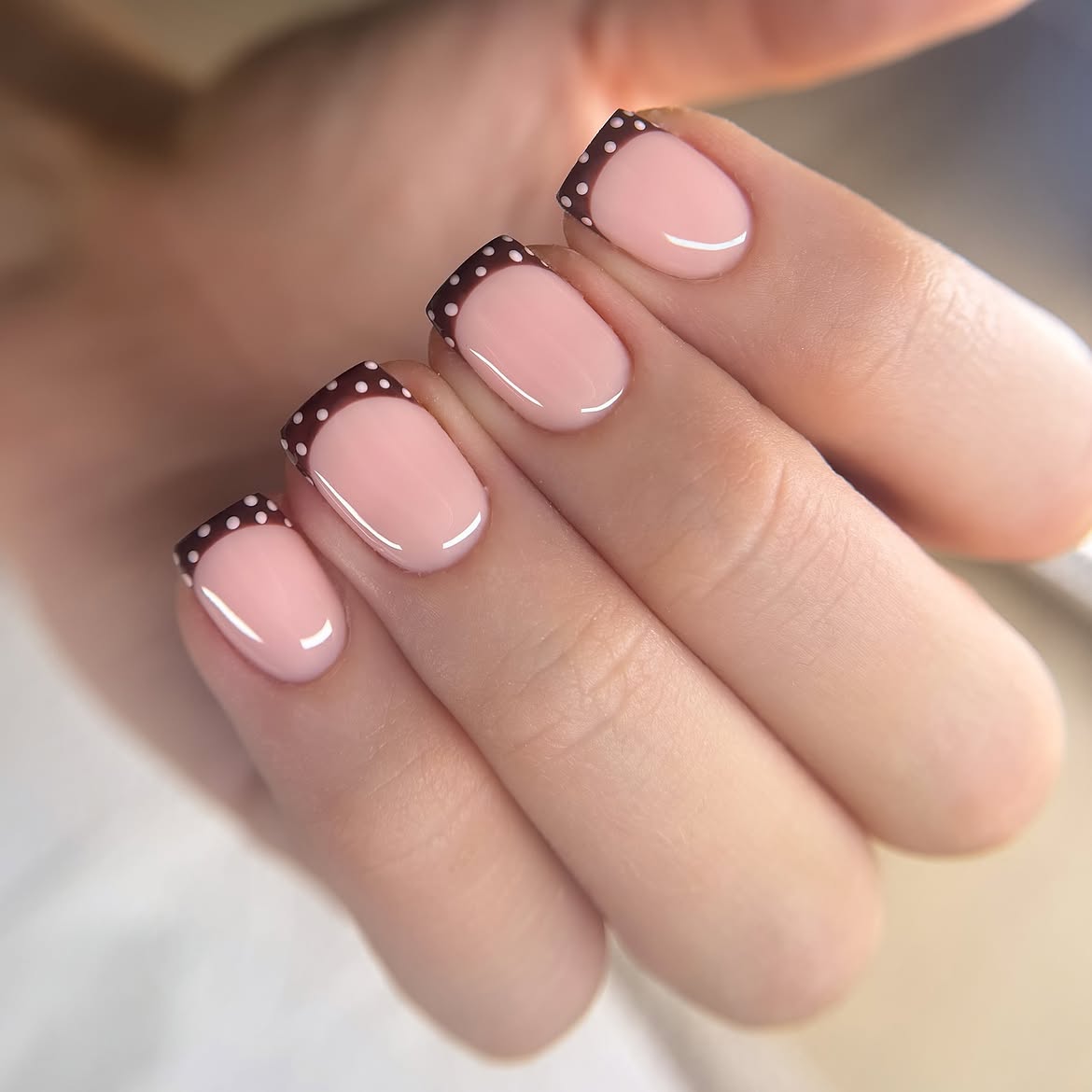 Chocolate Polka Dot French Manicure