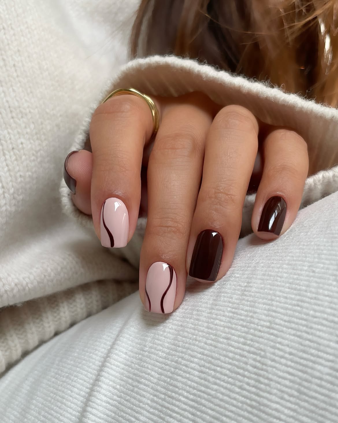 Chocolate Swirls on Pink Fall Nails