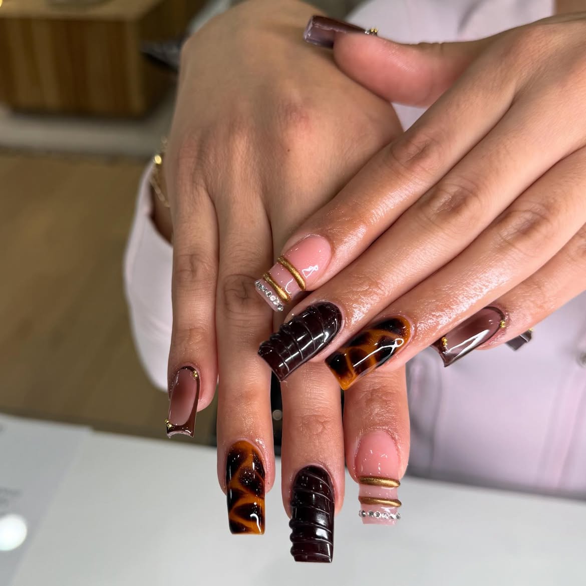 Chocolate Tortoise & Pink Ombre Fall Nails