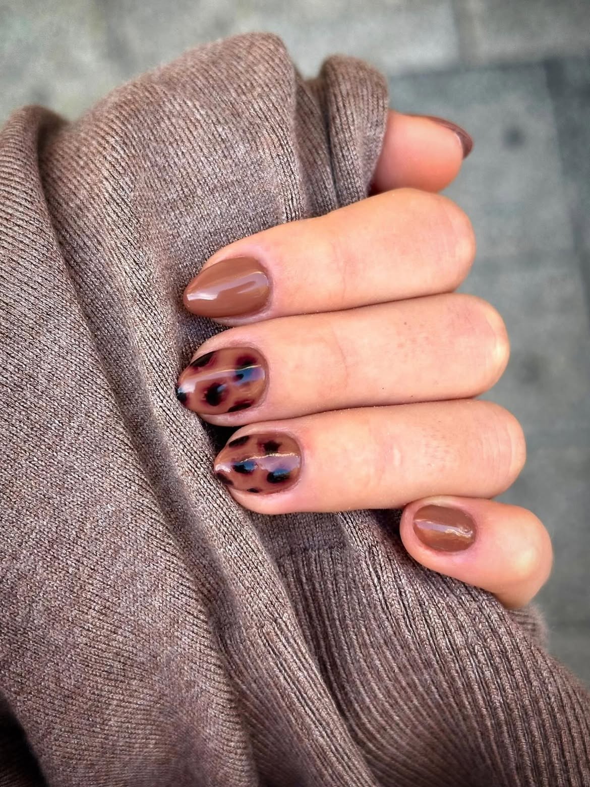 Chocolate Tortoiseshell Almond Nails