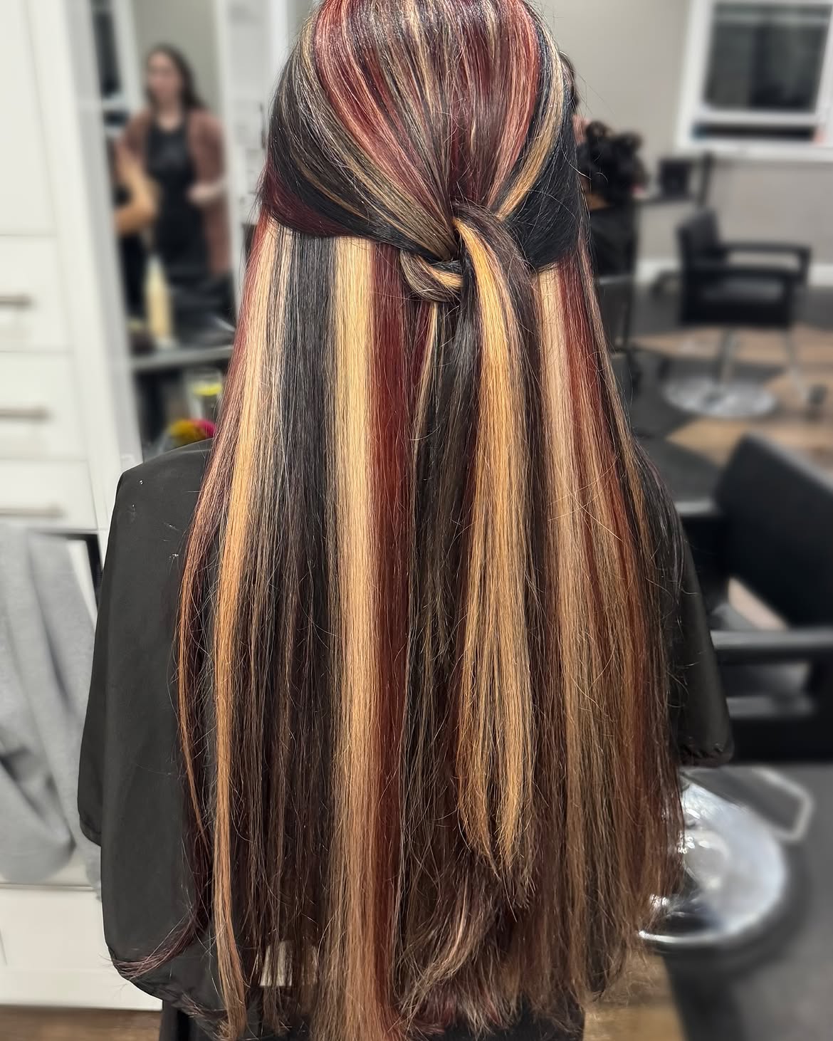 Chunky Blonde and Copper Highlights On Dark Hair