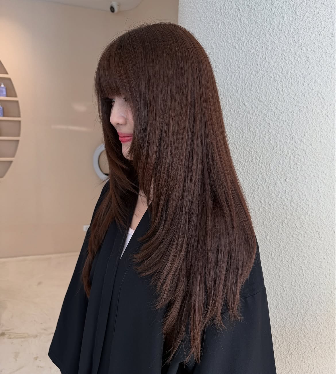 Cinnamon Brown Long Layers With Wispy Bangs
