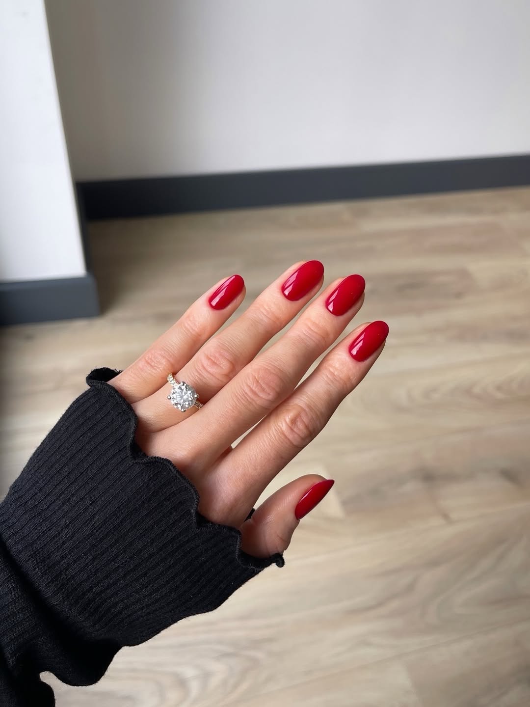 Classic Bright Red Glossy Almond Nails