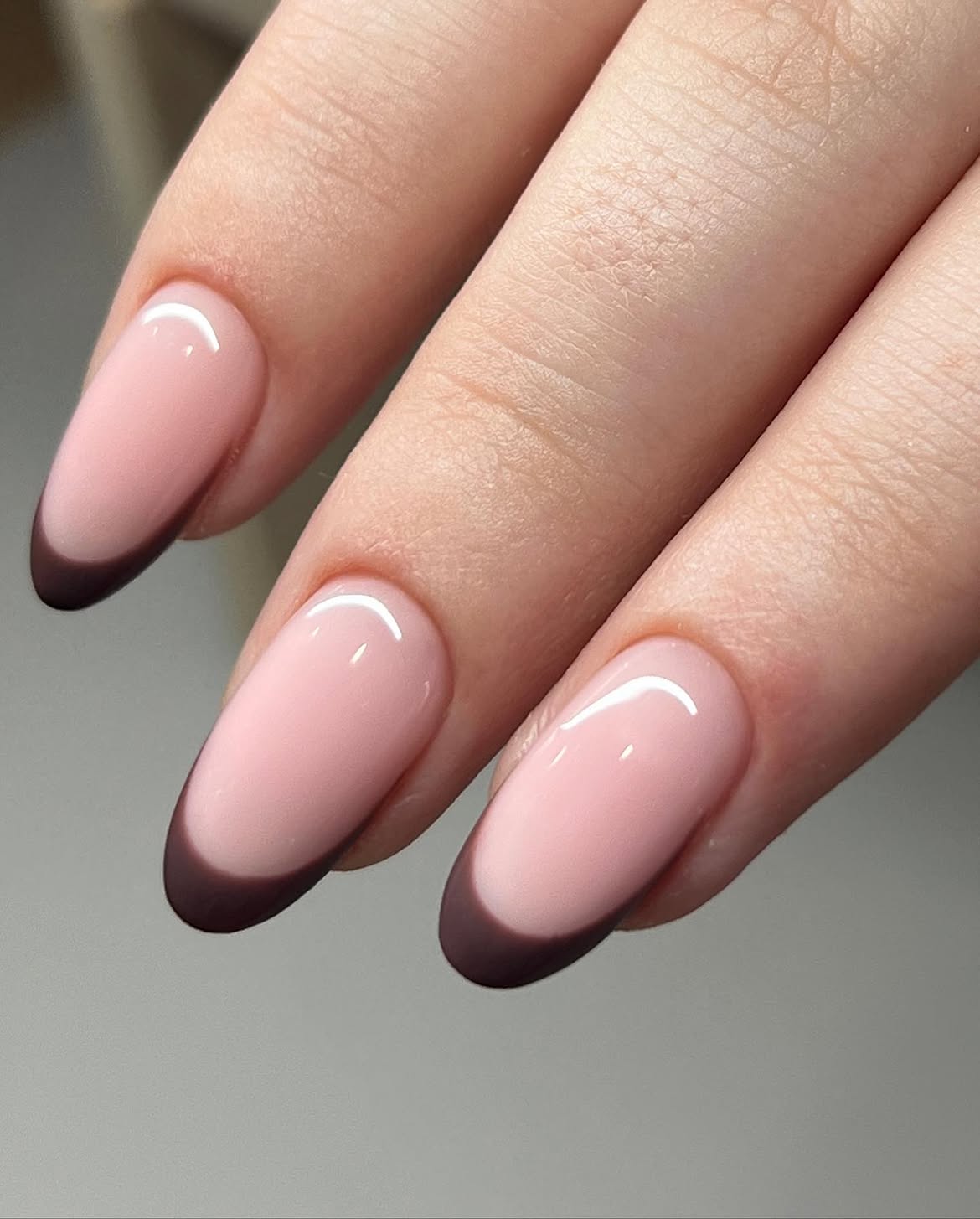 Classic Dark Brown French Tip Oval Nails