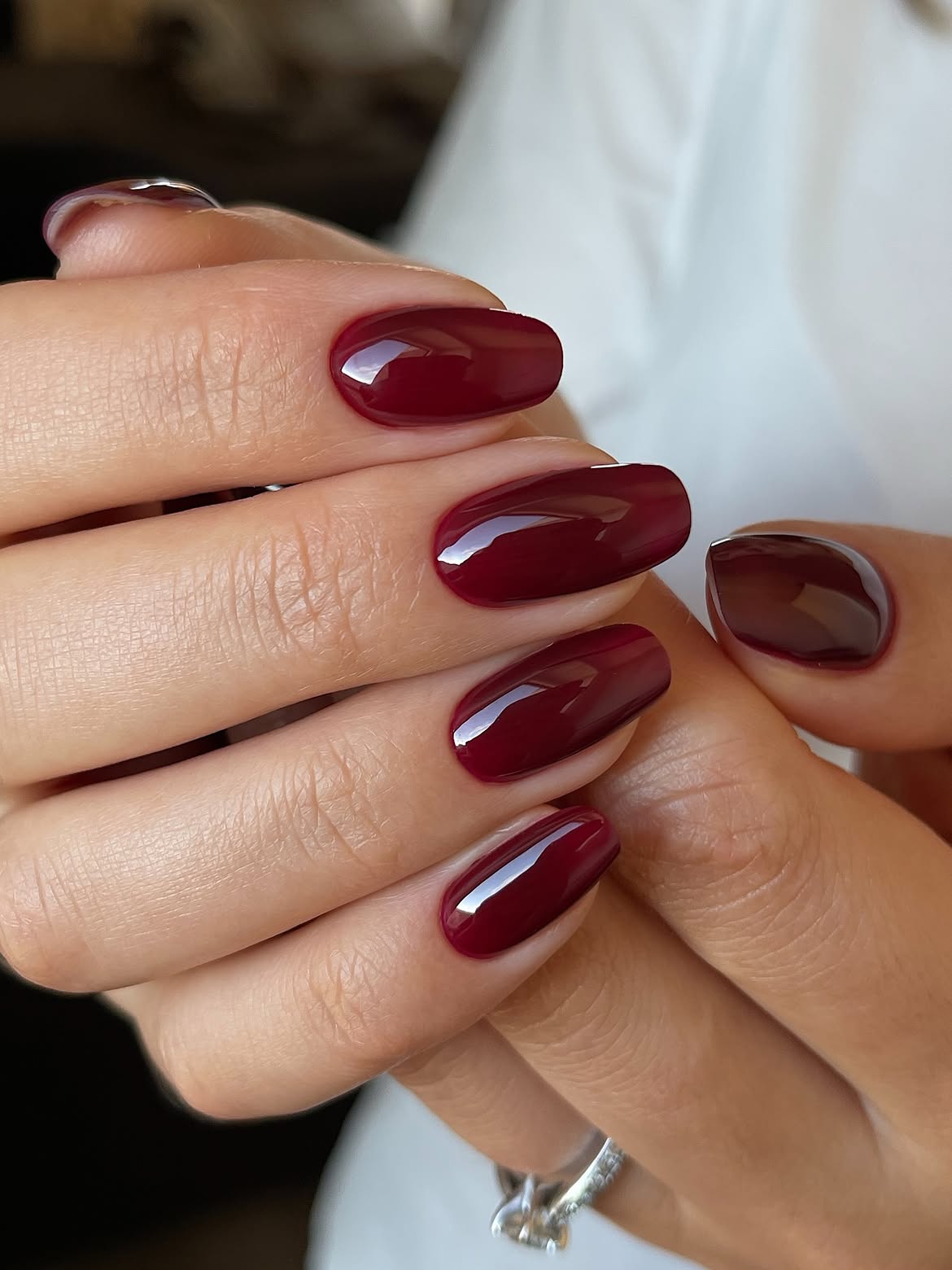 Classic Deep Burgundy Glossy Oval Nails