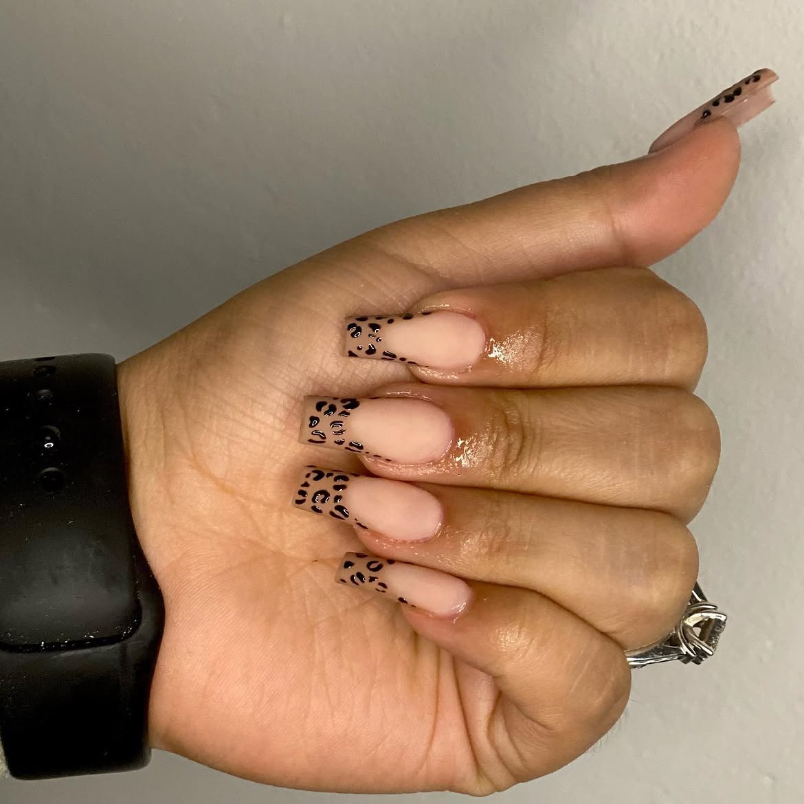Classic French Leopard Print Square Nails