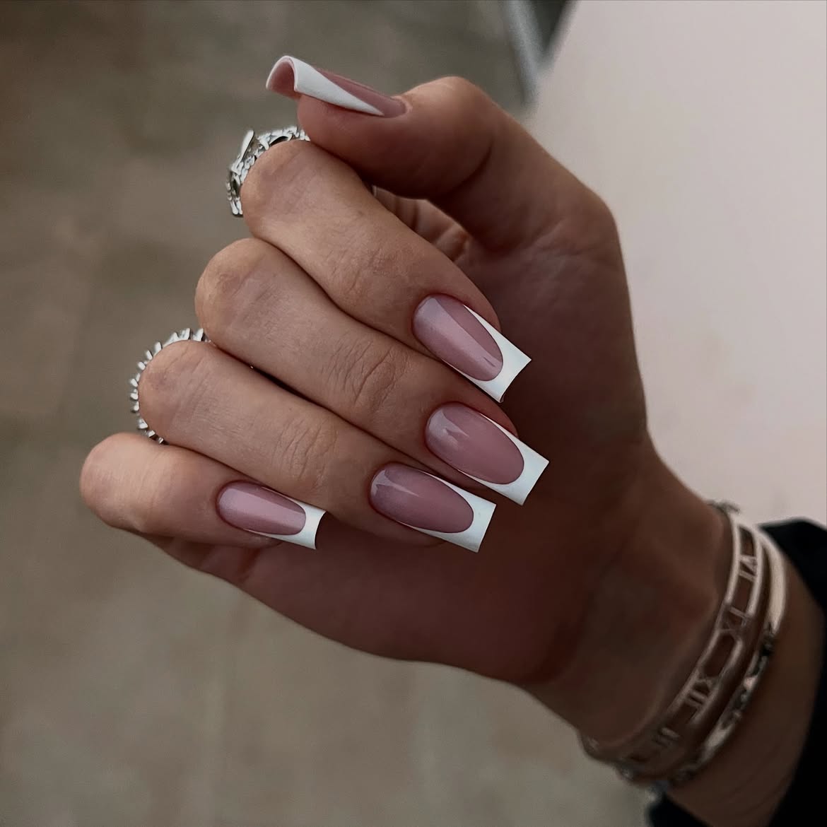 Classic French Tip Square Nails