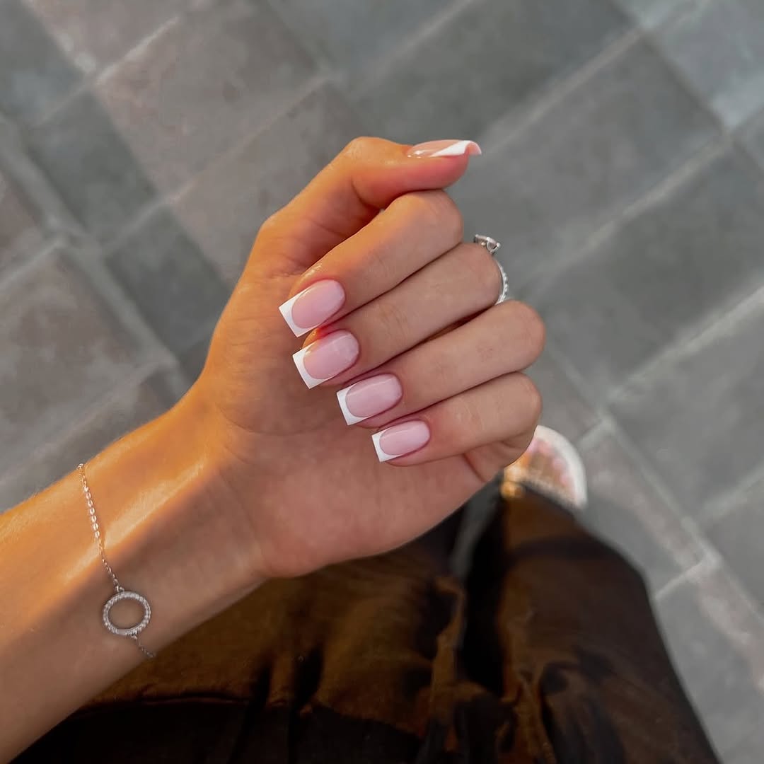 Classic French Tip Square Nails