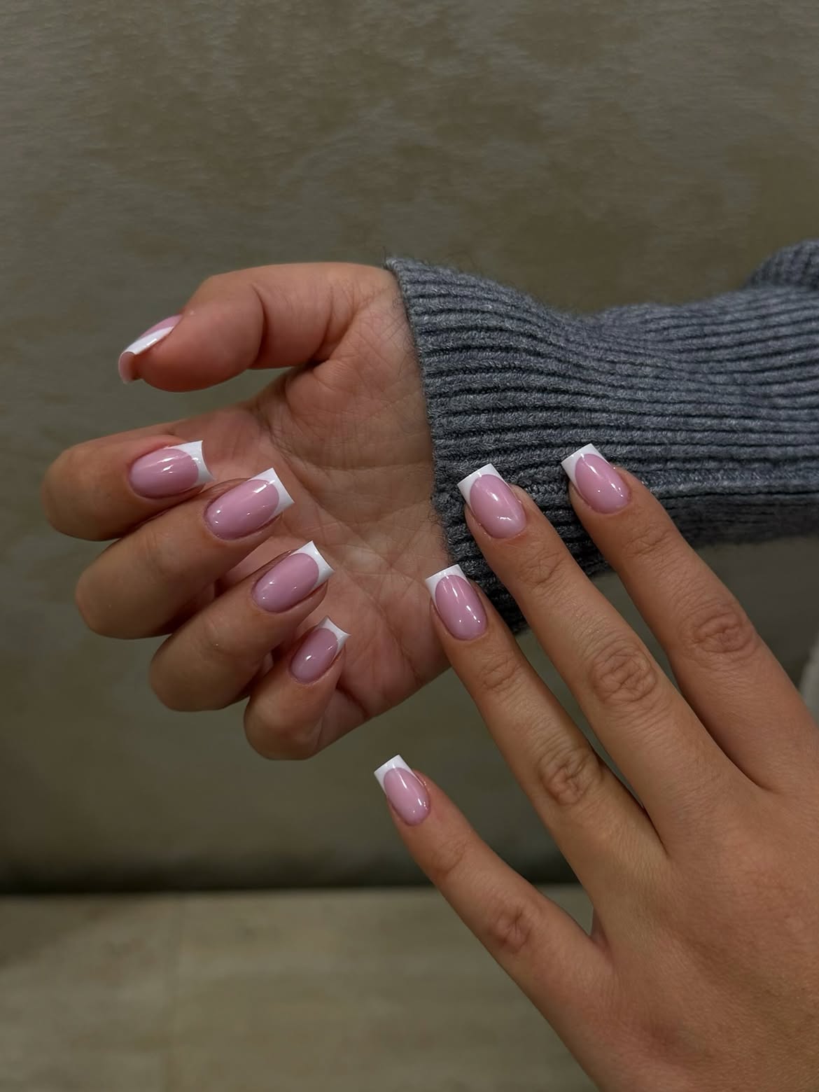 Classic French Tips With Milky Pink Base