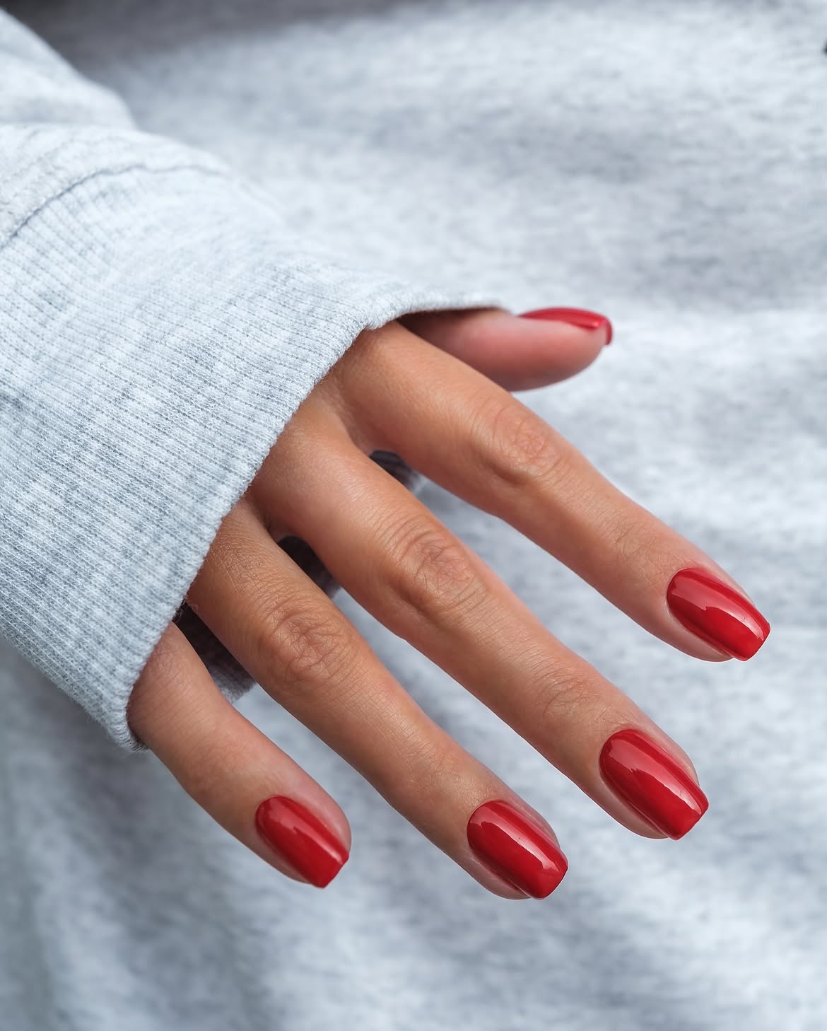 Classic Glossy Red Medium Coffin Nails