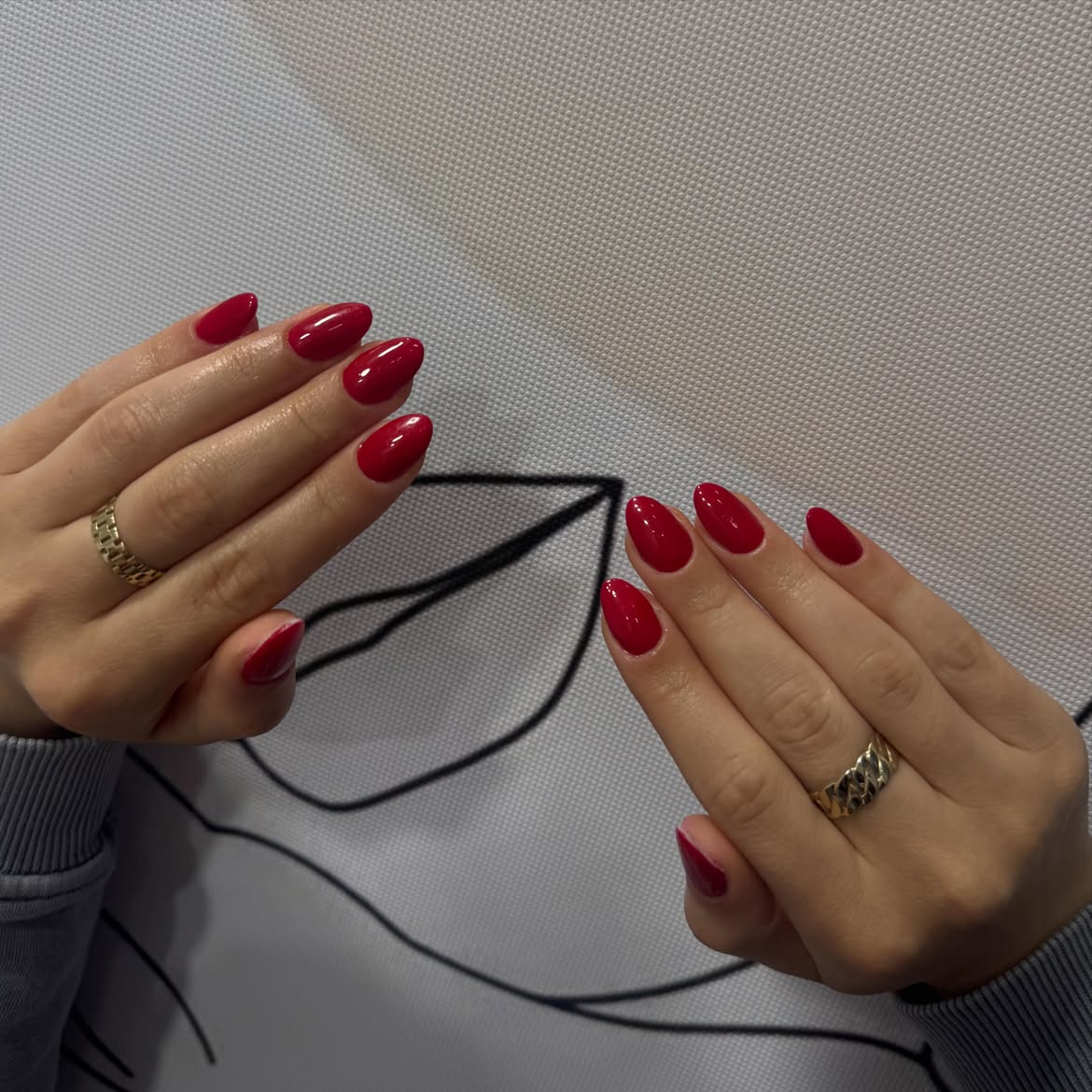 Classic High Gloss Red Almond Nails