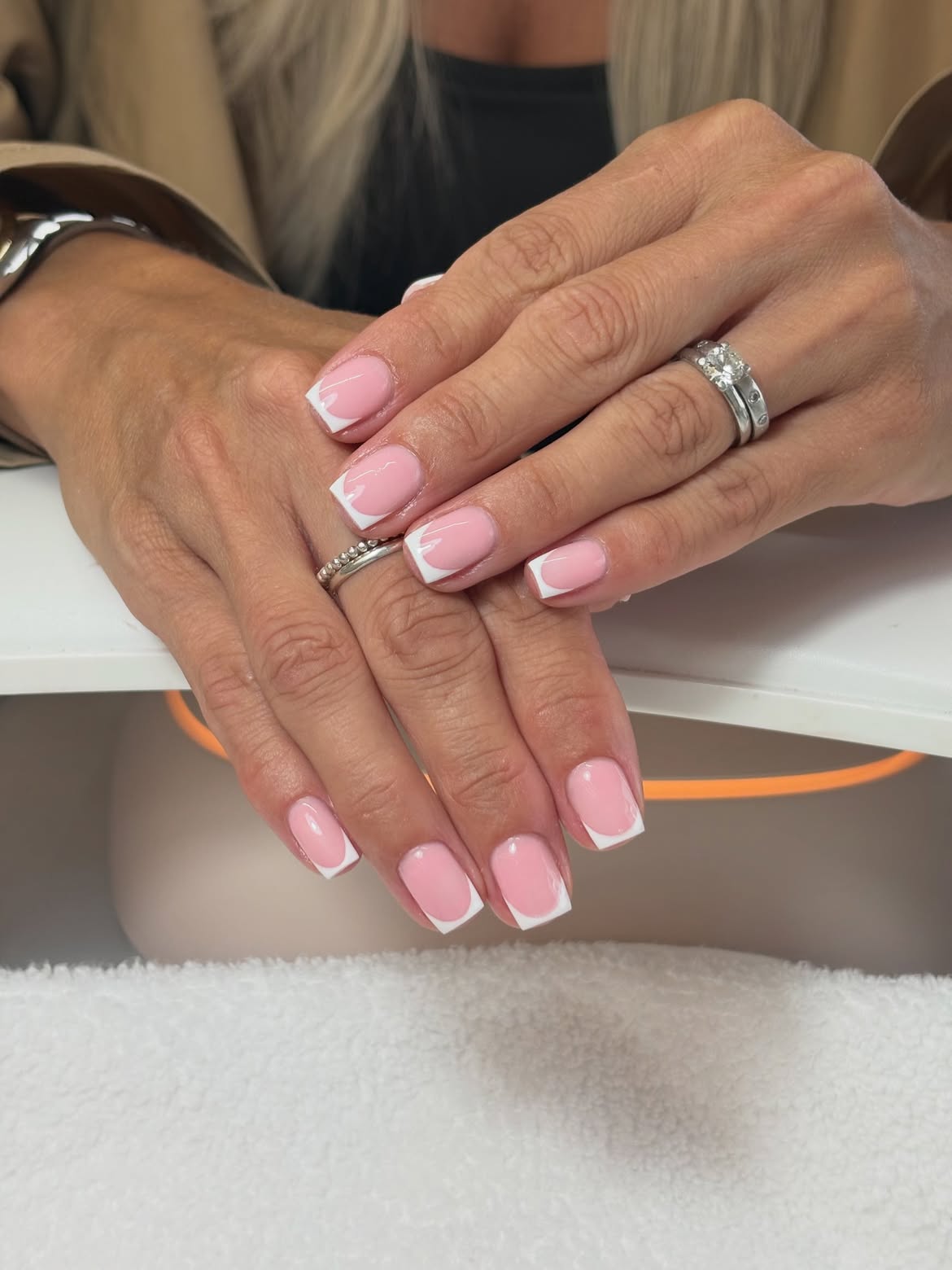 Classic Pink and White Squoval French Tips