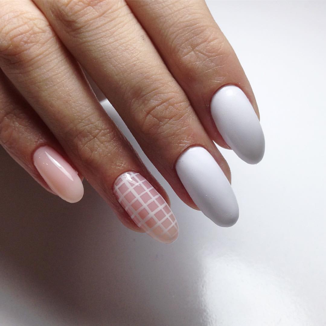 Classic Plaid French Tip Almond Nails