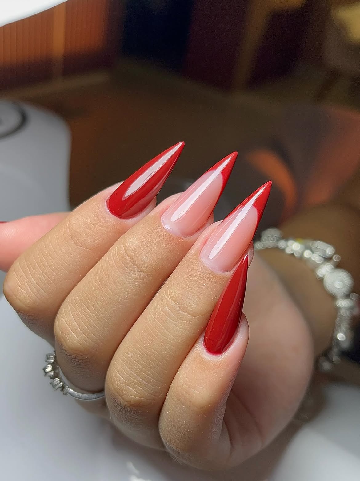Classic Red French Stiletto Nails