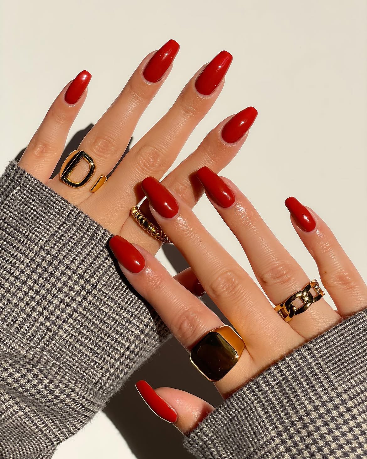 Classic Red Glossy Coffin Nails