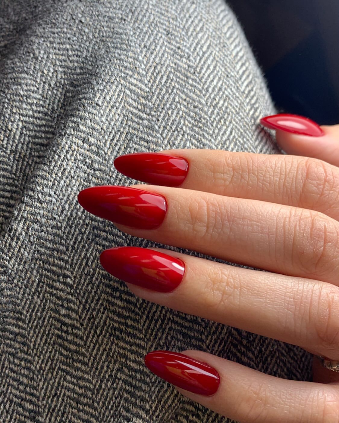 Classic Red High Gloss Almond Nails