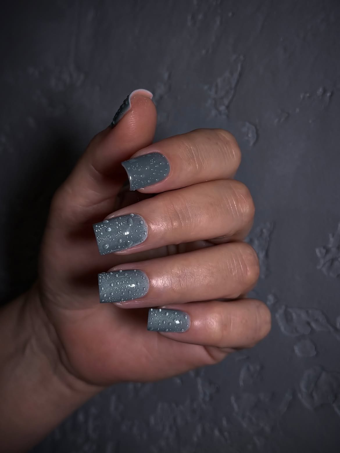 Cool Grey Dew Drop Square Nails