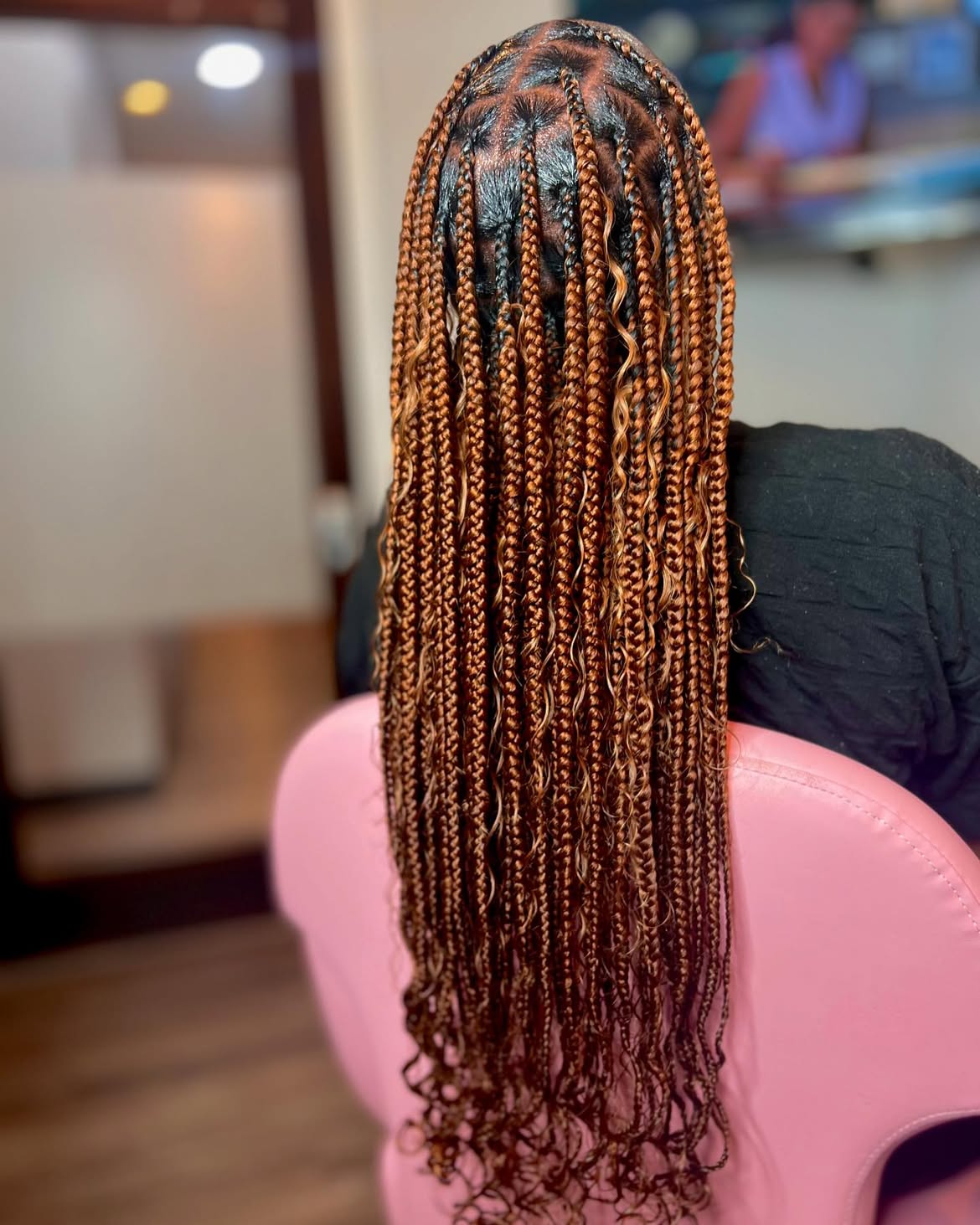 Copper Tone Goddess Box Braids With Curly Ends