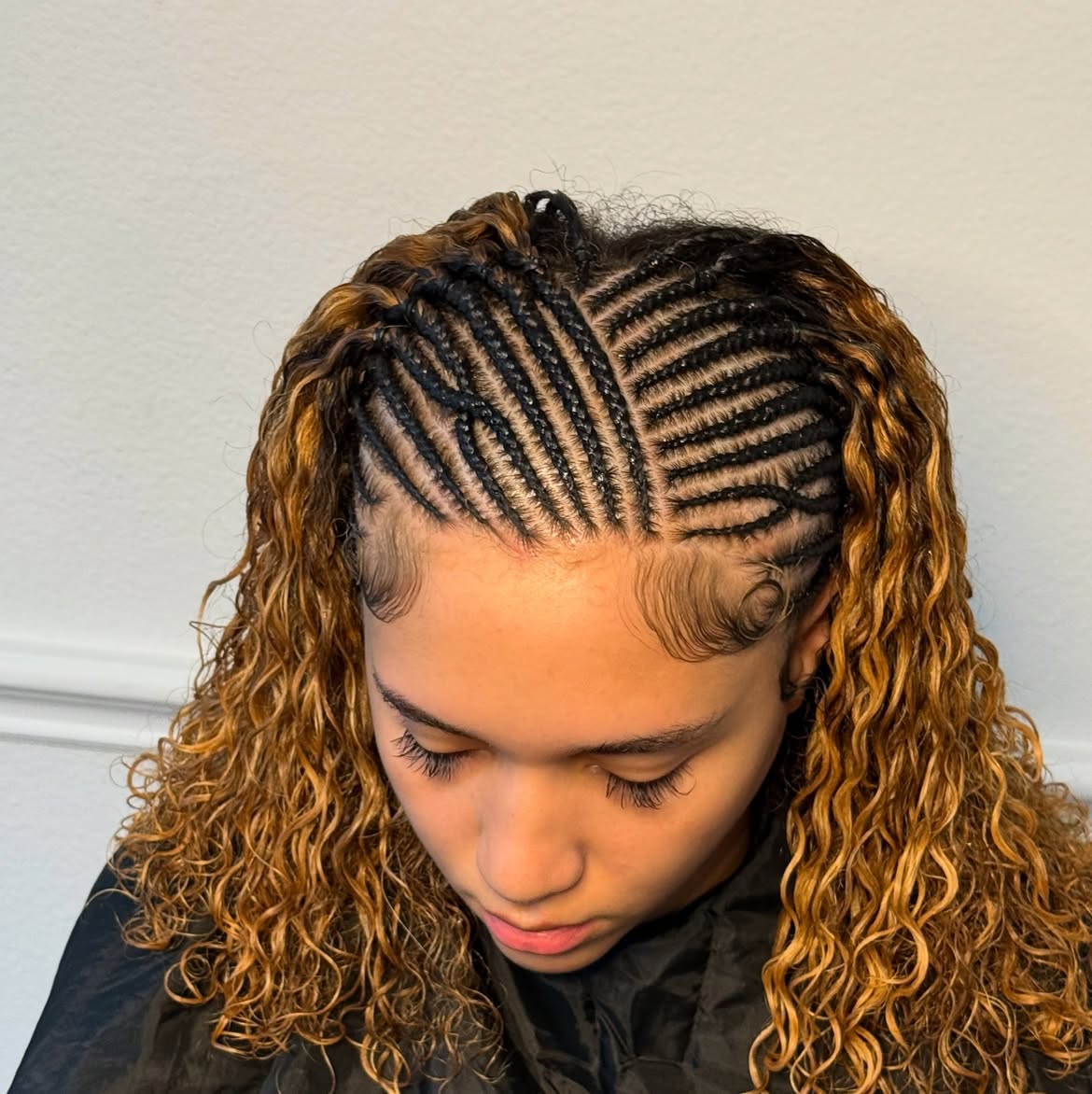 Cornrows With Curly Honey Blonde Tucked Ends