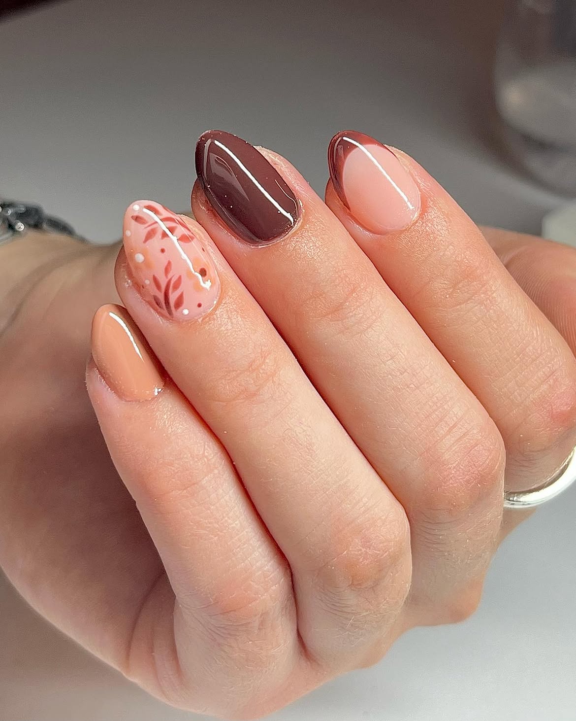 Cozy Autumn Leaf Almond Nails