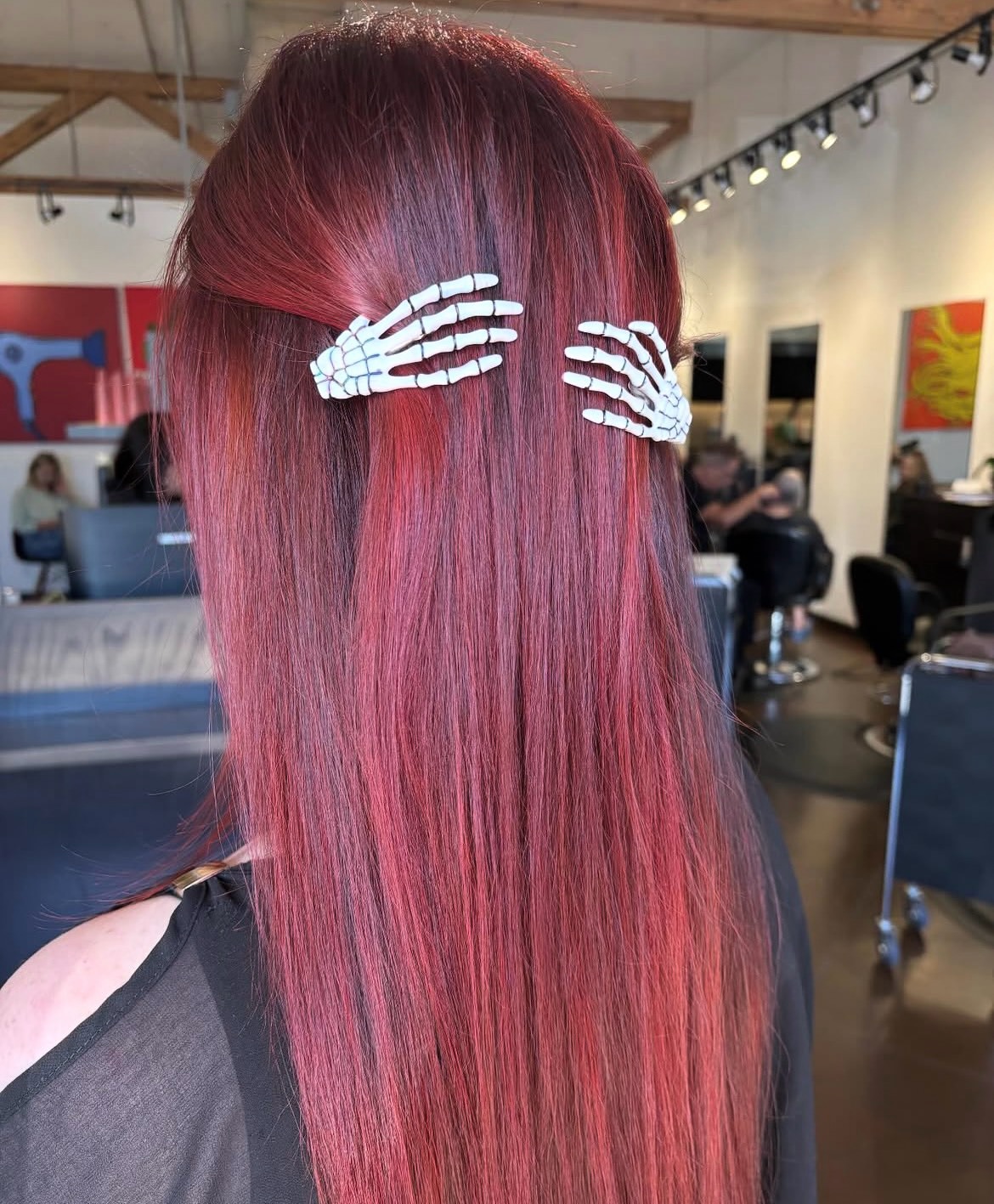Creepy Claw Hair Clips With Crimson Red Hair