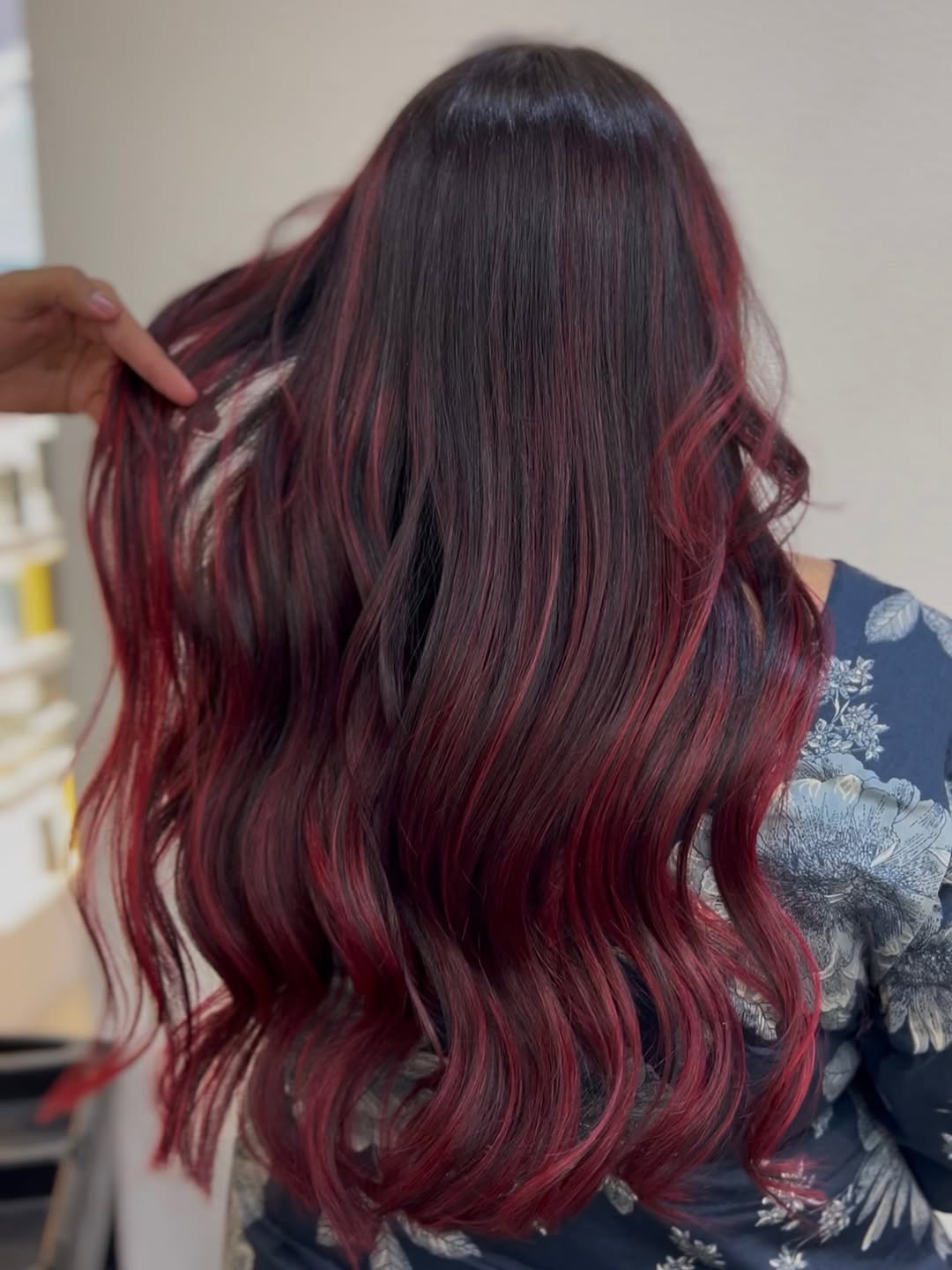 Crimson Cherry Highlights With Loose Waves