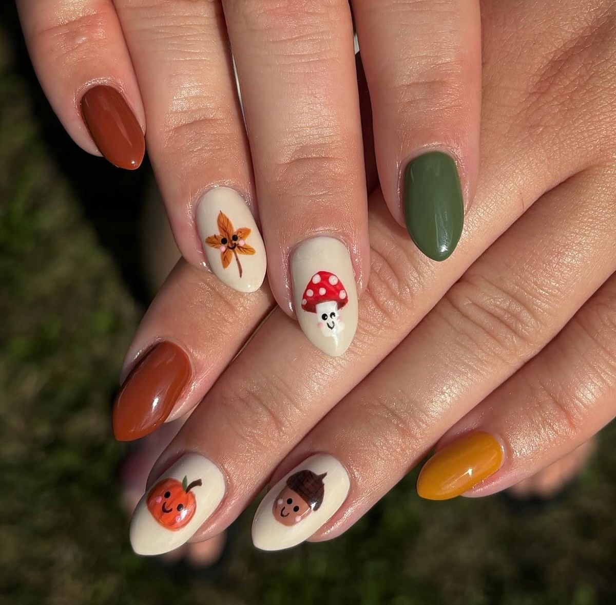 Cute Fall Characters Almond Nails