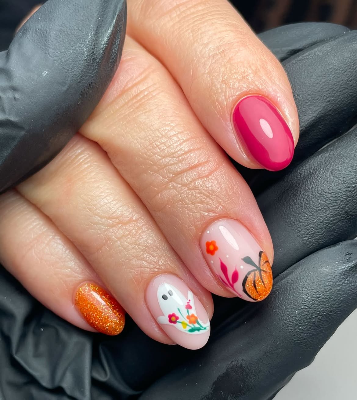 Cute Ghost and Pumpkin Halloween Nail Art
